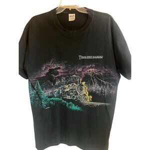 Texas State Railroad Vintage Train Graphic Black T-Shirt Made In USA Size L 90s